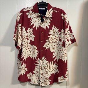 Caribbean Men's Burgundy Floral Button Down Shirt